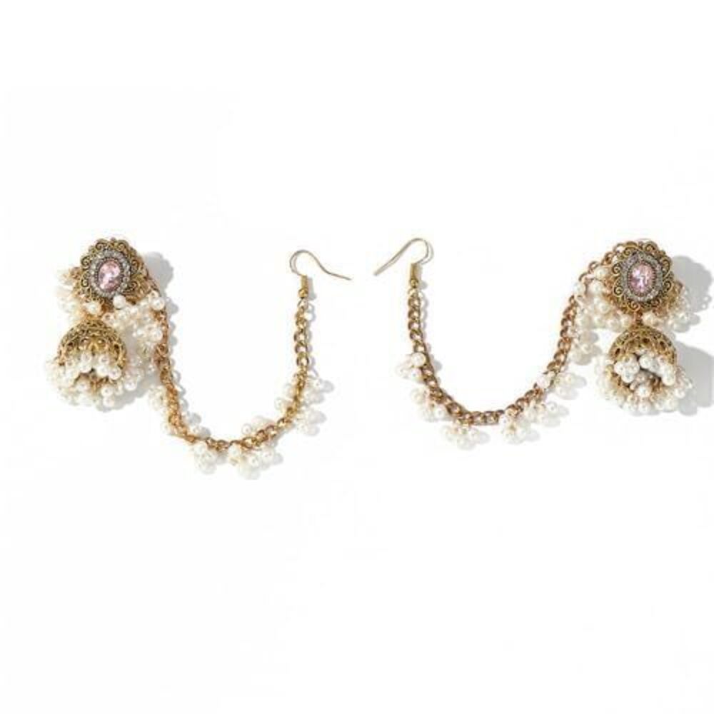 8013 Indian Jhumka Jhumki Ethnic Dangle Earring Vintage Silver Gold-Tone